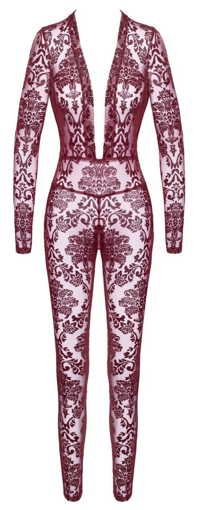 Noir Jumpsuit transparant met fluweelprint - Bordeaux
