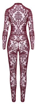 Noir Jumpsuit transparant met fluweelprint - Bordeaux