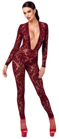 Noir Jumpsuit transparant met fluweelprint - Bordeaux