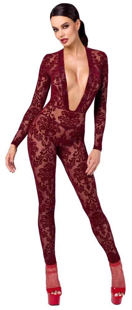 Noir Jumpsuit transparant met fluweelprint - Bordeaux