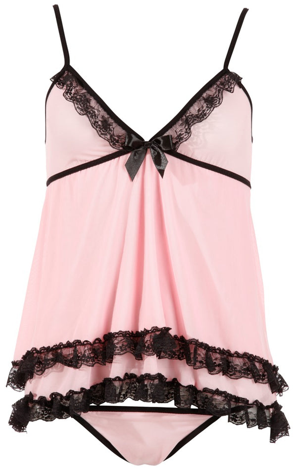 Cottelli LINGERIE babydoll met powernet - Roze - Cottelli LINGERIE - SKU: 27400523021