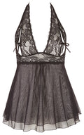 Cottelli CURVES Babydoll halterneck met split cups - Zwart