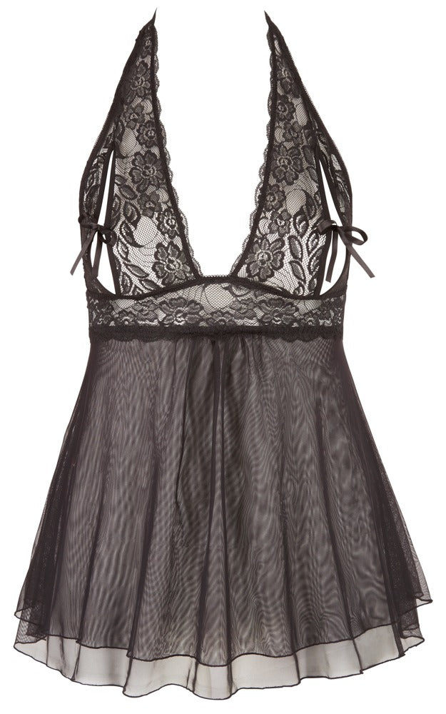 Cottelli CURVES Babydoll halterneck met split cups - Zwart