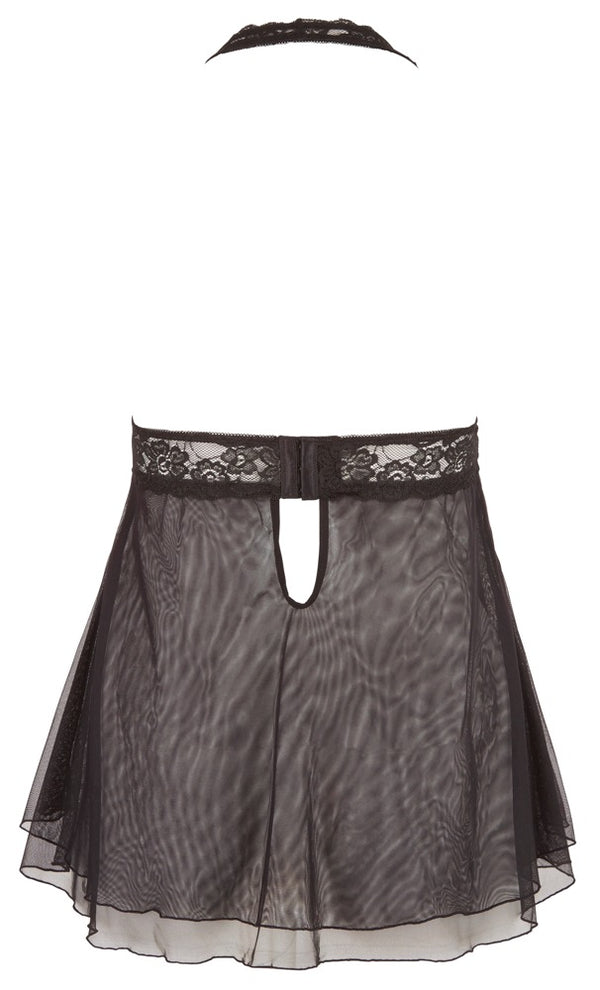 Cottelli CURVES Babydoll halterneck met split cups - Zwart - Cottelli CURVES - SKU: 27411301051