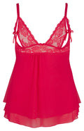 Cottelli CURVES Babydoll met splitjes en jarretels - Rood