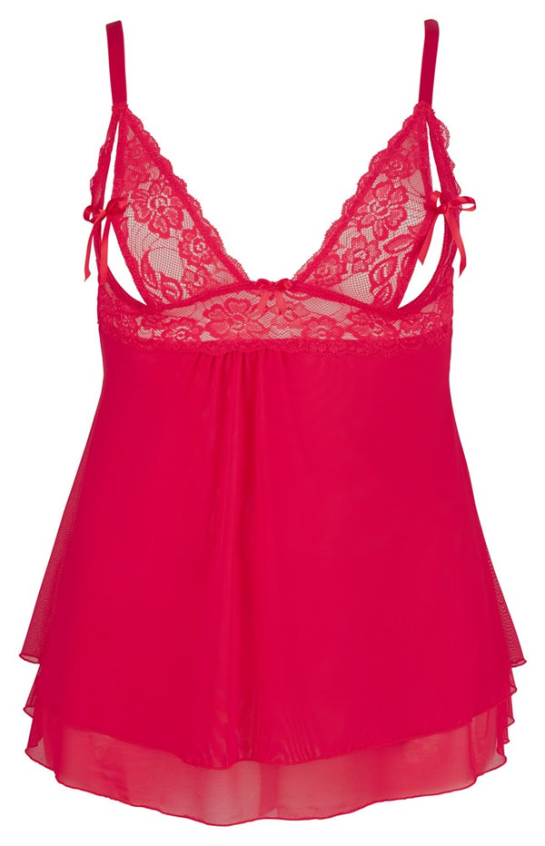 Cottelli CURVES babydoll met splitjes - Rood - Cottelli CURVES - SKU: 27412293041