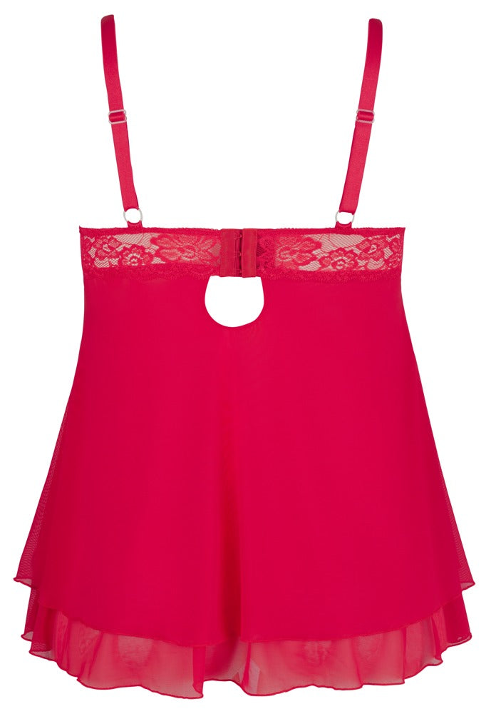 Cottelli CURVES Babydoll met splitjes en jarretels - Rood