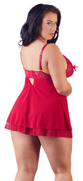 Cottelli CURVES Babydoll met splitjes en jarretels - Rood