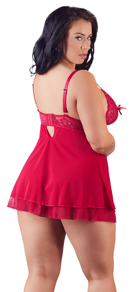 Cottelli CURVES Babydoll met splitjes en jarretels - Rood