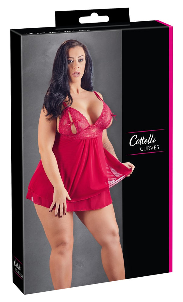 Cottelli CURVES Babydoll met splitjes en jarretels - Rood - Cottelli CURVES - SKU: 27412293041