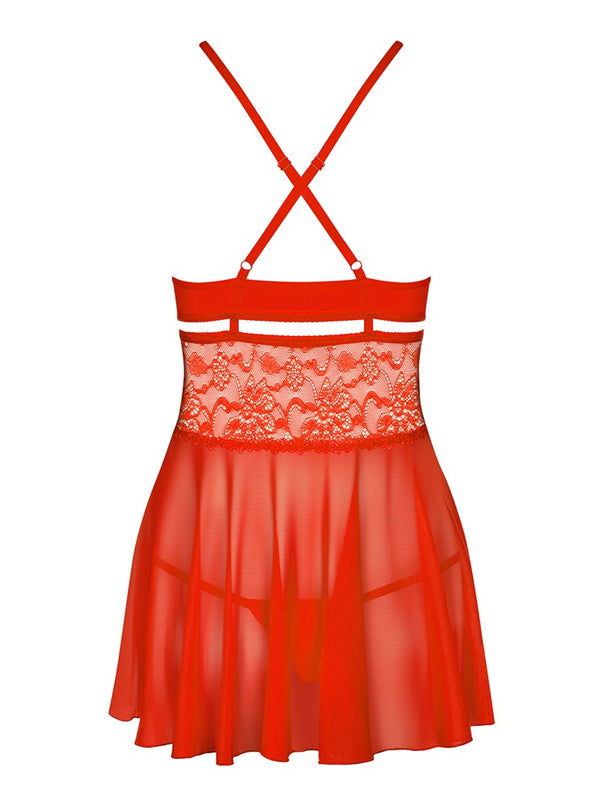 Obsessive babydoll met kriskras jarretels - Rood - Obsessive - SKU: 27412963111