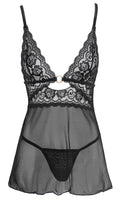 Cottelli LINGERIE Babydoll transparant met gouden details - Zwart