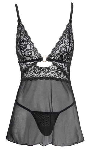 Cottelli LINGERIE babydoll en string set van powernet