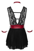 Cottelli BONDAGE Babydoll met bondage details en rode accenten - Zwart