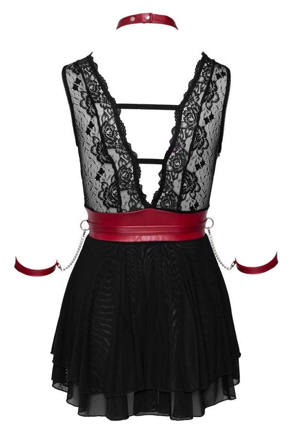 Cottelli BONDAGE babydoll met rode details - Zwart - Cottelli BONDAGE - SKU: 27414401021