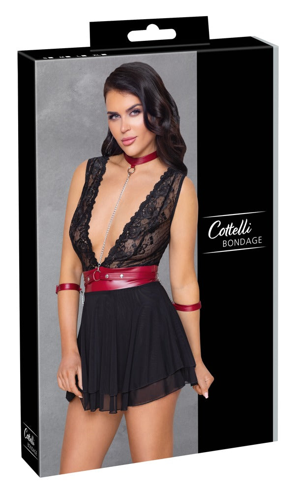 Cottelli BONDAGE babydoll met rode details - Zwart - Cottelli BONDAGE - SKU: 27414401021