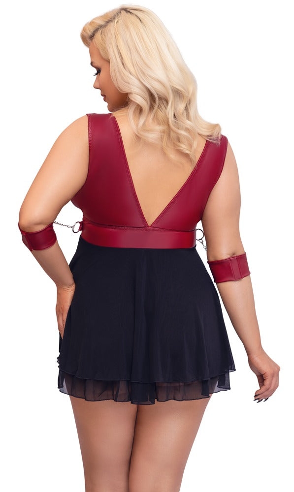 Cottelli BONDAGE babydoll met powernetrok - Zwart - Cottelli BONDAGE - SKU: 27414581081