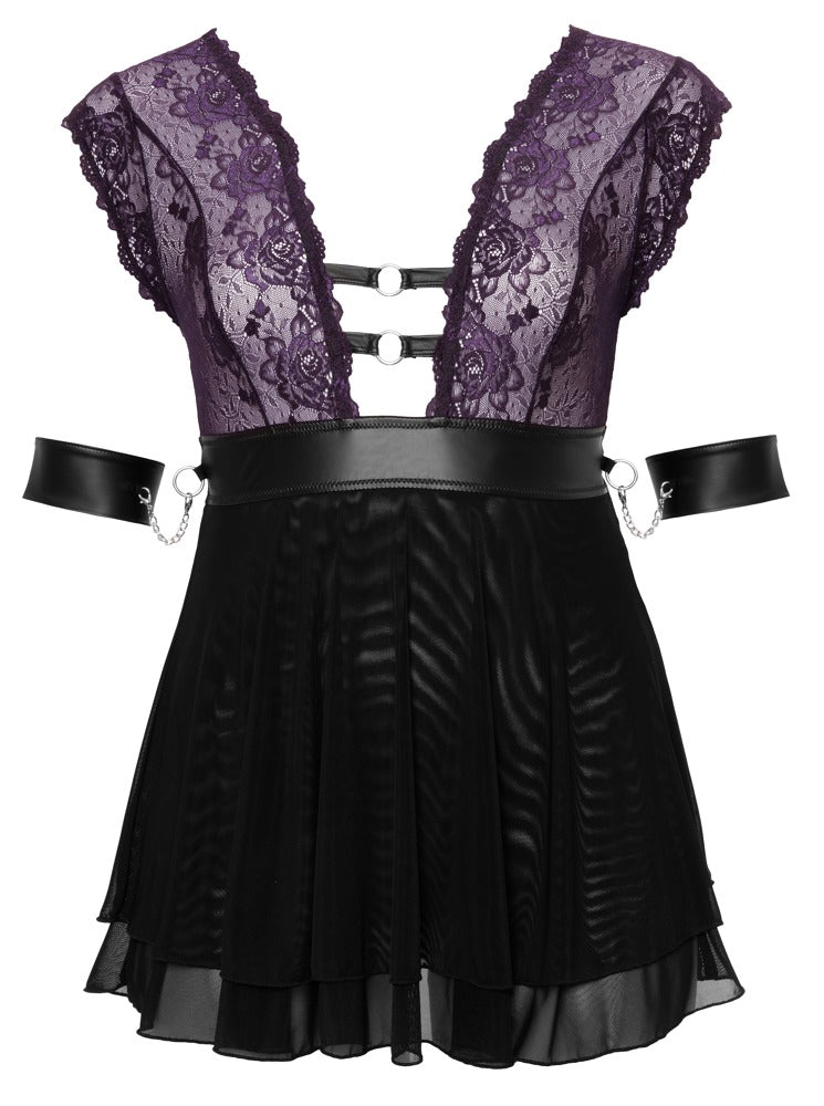 Cottelli BONDAGE Babydoll met choker en armmanchetten - Zwart