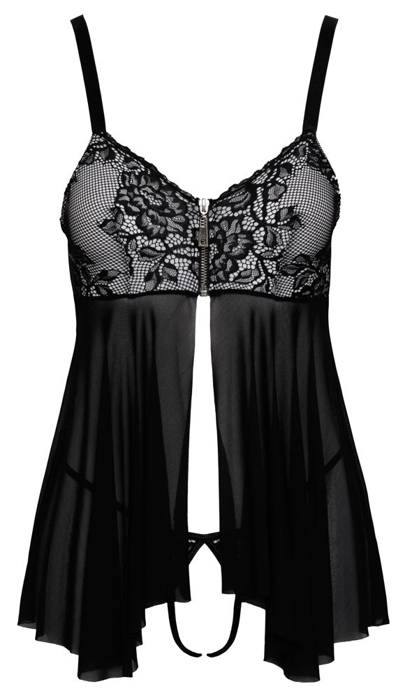 Cottelli LINGERIE babydoll met ritssluiting - Zwart