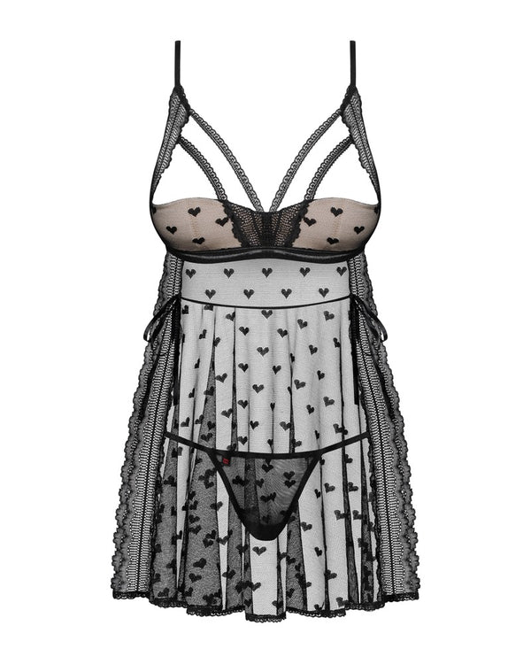 Obsessive babydoll met sexy snit - Zwart - Obsessive - SKU: 27416101111