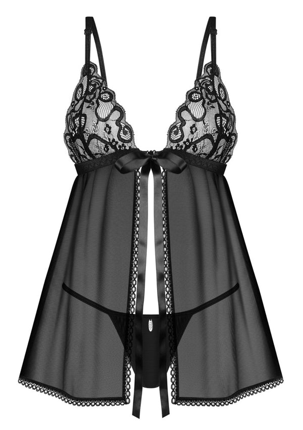 Obsessive Blomentis set Babydoll-set - Zwart - Obsessive - SKU: 27417251121