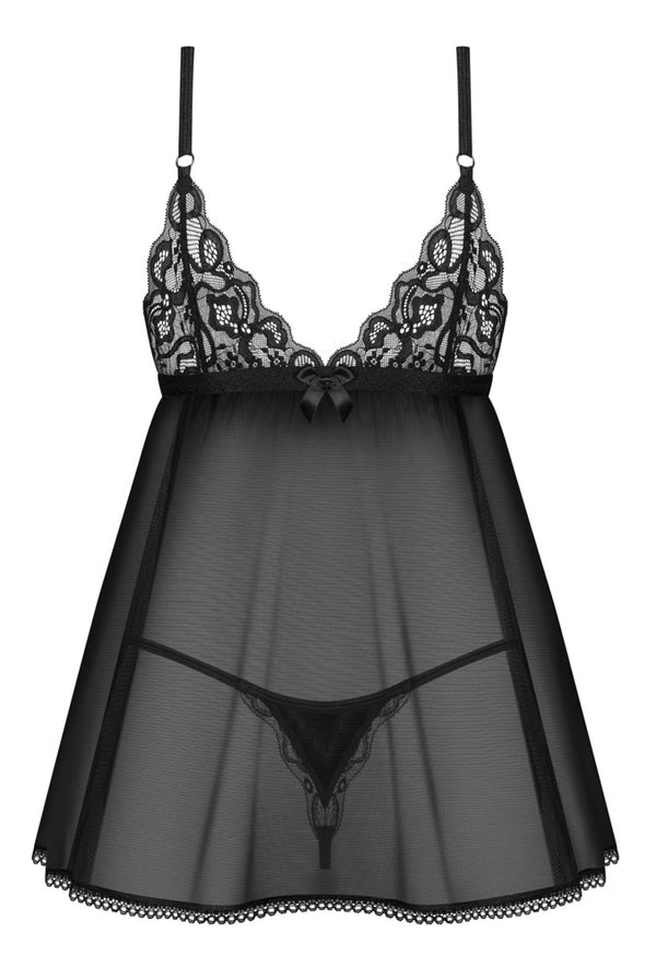Obsessive Blomentis set Babydoll-set - Zwart - Obsessive - SKU: 27417251121