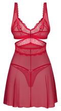 Obsessive Babydoll transparant met goudkleurige details - Rood