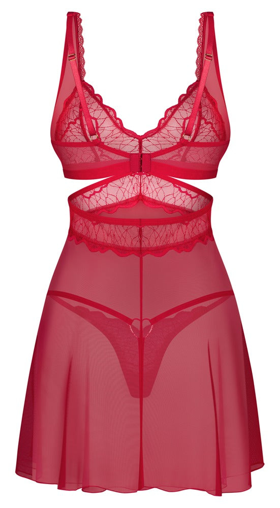 Obsessive Babydoll transparant met goudkleurige details - Rood