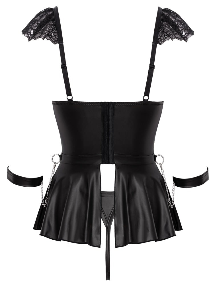 Cottelli BONDAGE Babydoll set met handboeien en kruisloze string - Zwart