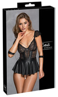 Cottelli BONDAGE Babydoll set met handboeien en kruisloze string - Zwart