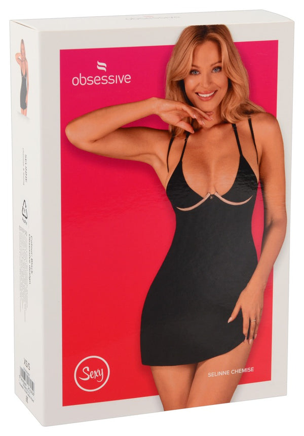 Obsessive Selinne nachtpon met thong - Zwart - Obsessive - SKU: 27513131101