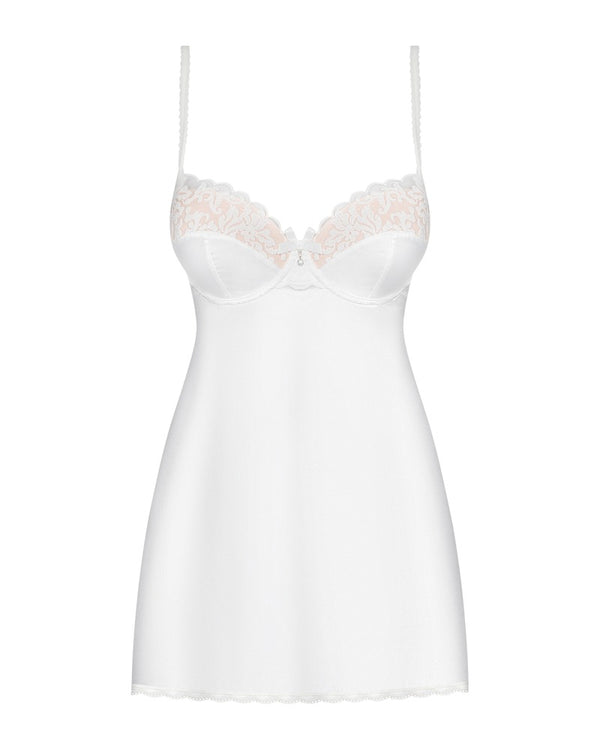 Obsessive satijnen chemise met borduurwerk - Wit - Obsessive - SKU: 27513642131