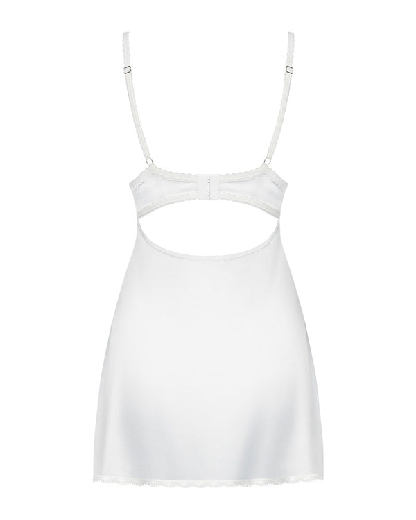 Obsessive satijnen chemise met borduurwerk - Wit - Obsessive - SKU: 27513642131