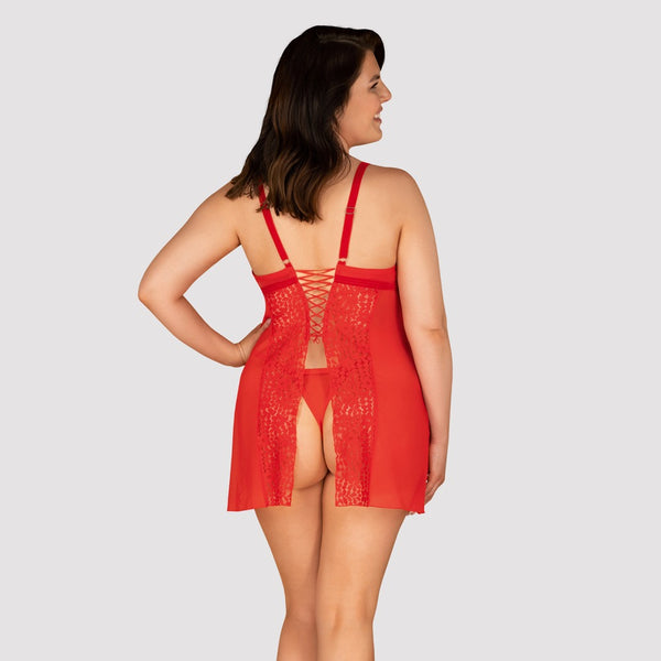 Obsessive Blossmina chemise & thong - Rood - Obsessive - SKU: 27514023971