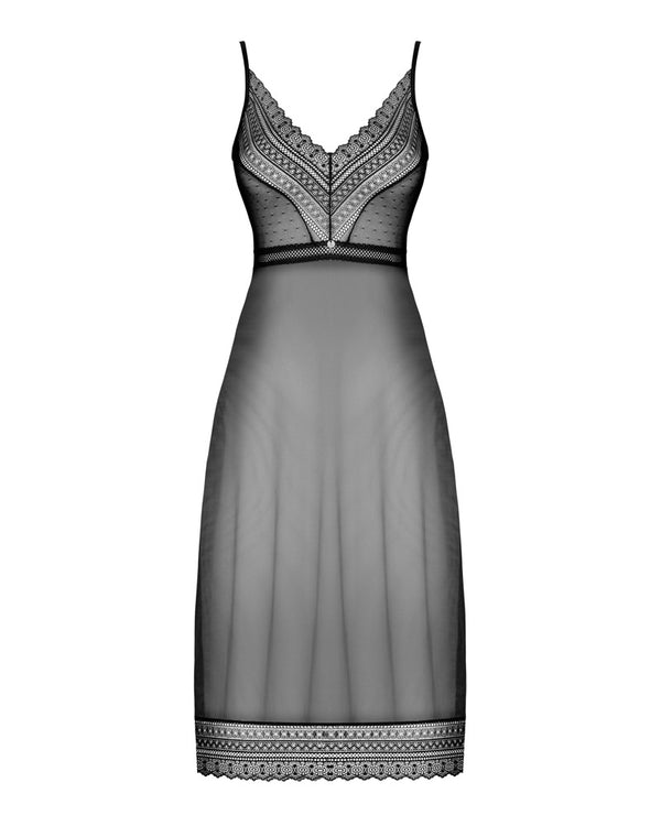 Obsessive Estiqua lang chemise - Zwart - Obsessive - SKU: 27514101941