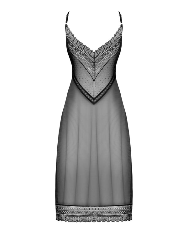 Obsessive Estiqua lang chemise - Zwart - Obsessive - SKU: 27514101941
