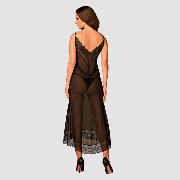 Obsessive Estiqua lang chemise - Zwart - Obsessive - SKU: 27514101941