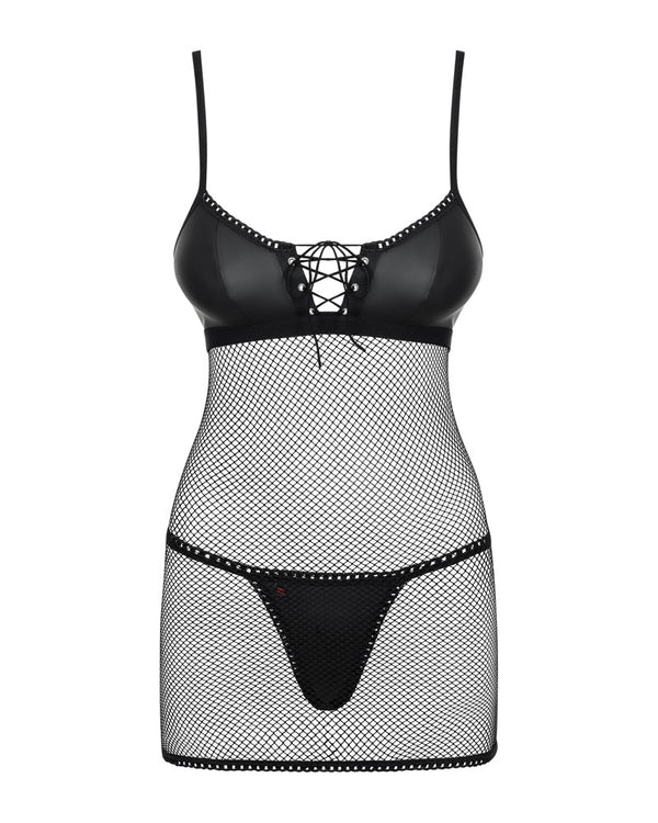 Obsessive Redella chemise & thong - Zwart - Obsessive - SKU: 27514961131