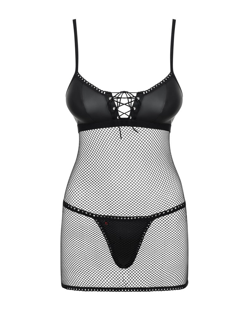 Obsessive negligé en string set Redella - Zwart