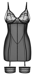 Obsessive Chemise met jarretels en stippen - Zwart