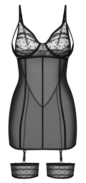 Obsessive Chemise met jarretels en stippen - Zwart