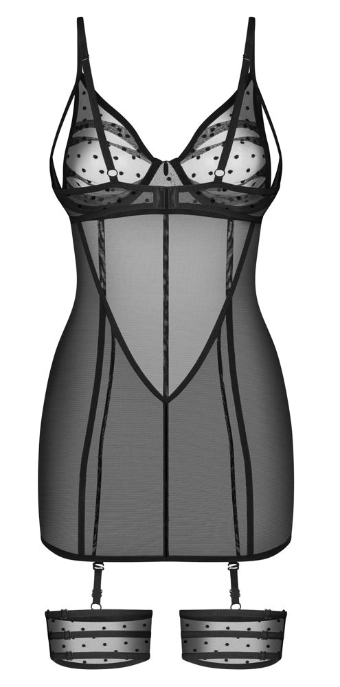 Obsessive Chemise met jarretels en stippen - Zwart - Obsessive - SKU: 27517121111