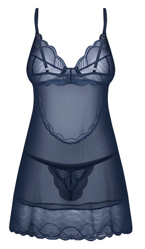 Obsessive Chemise met beugelcup en string - Blauw