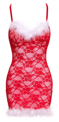 Cottelli LINGERIE Chemise met splitjes en witte veren - Rood