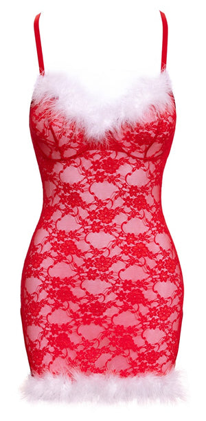 Cottelli LINGERIE Chemise met splitjes en witte veren - Rood