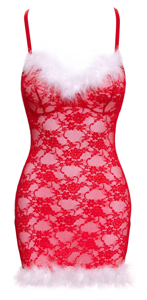 Cottelli LINGERIE Chemise met splitjes en witte veren - Rood