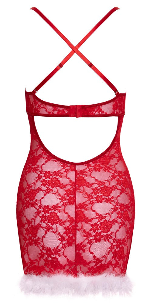 Cottelli LINGERIE Chemise met splitjes en witte veren - Rood