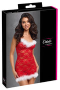 Cottelli LINGERIE Chemise met splitjes en witte veren - Rood