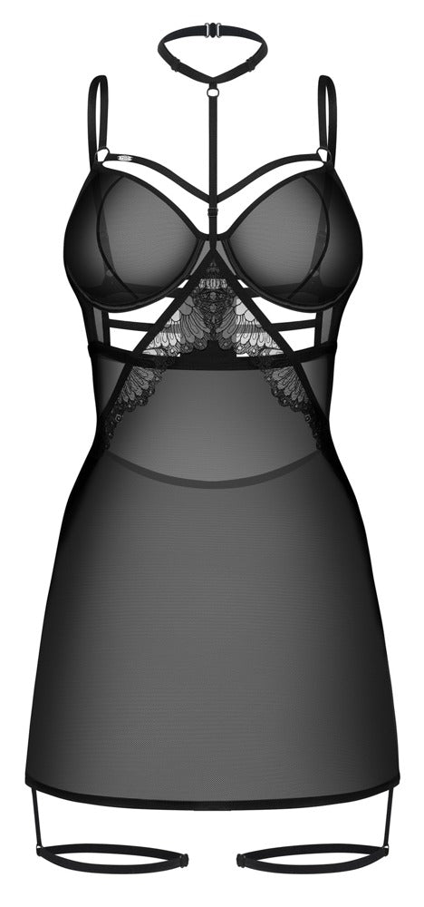 Obsessive Chemise met kant en jarretels - Zwart - Obsessive - SKU: 27517801131