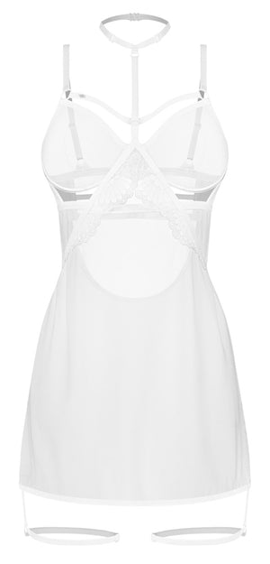 Obsessive Chemise met kant en jarretels - Wit